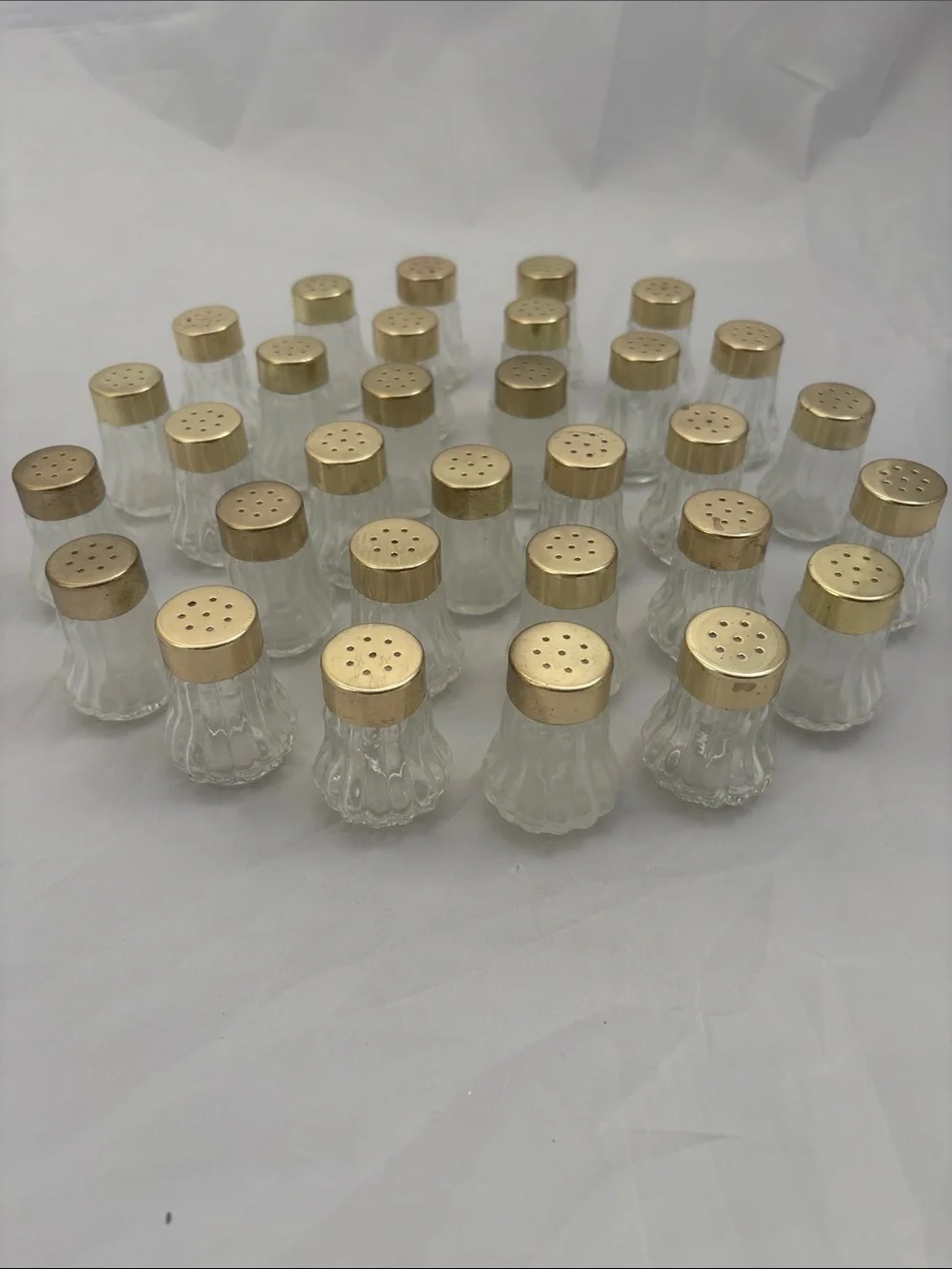Bulk Lot of 31 Small Glass Shaker Bottles with Gold Tops